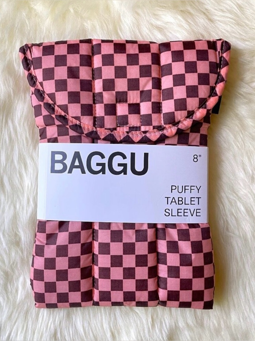NWT Baggu Puffy Tablet Sleeve 8" - Pink Brown Check